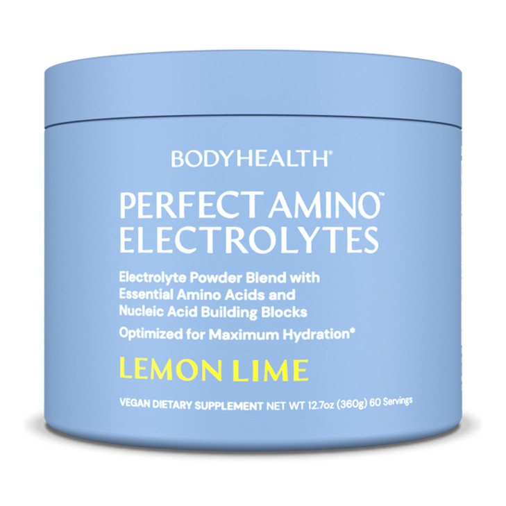 BodyHealth PerfectAmino Electrolyte Powder No Sugar, Hydration Fasting Keto Zero Sugar Electrolytes Drink Mix with Trace Minerals - Lemon Lime - 60 S