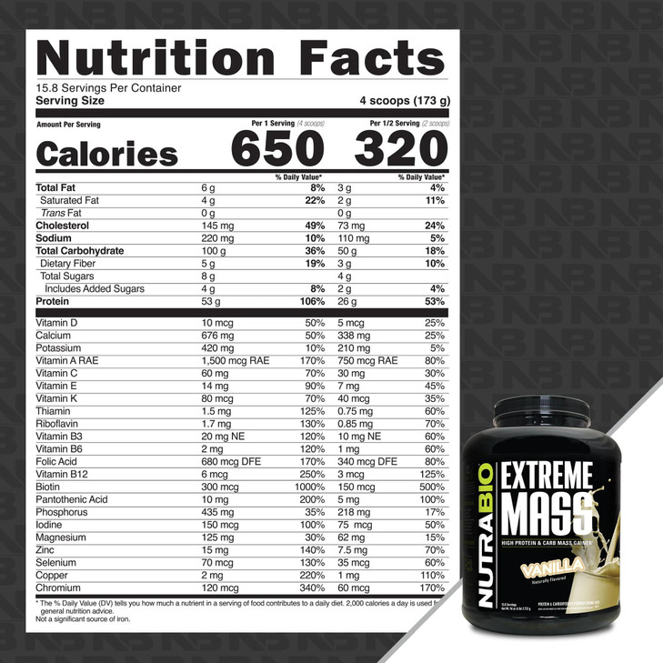 NutraBio Extreme Mass Gainer Protein Powder, 53G Protein, Clean Weight Gainer, Increase Muscle Mass, Full Spectrum Amino Acid - Vanilla, 6 Pound