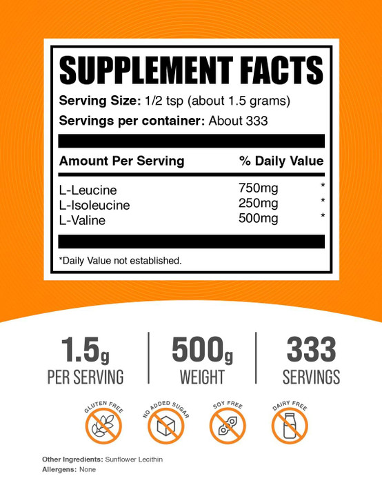 BulkSupplements.com BCAA 3:1:2 Powder - BCAA Supplements, Branched Chain Amino Acids Powder - Unflavored & Gluten Free, 1.5g per Serving, 500g (1.1 l