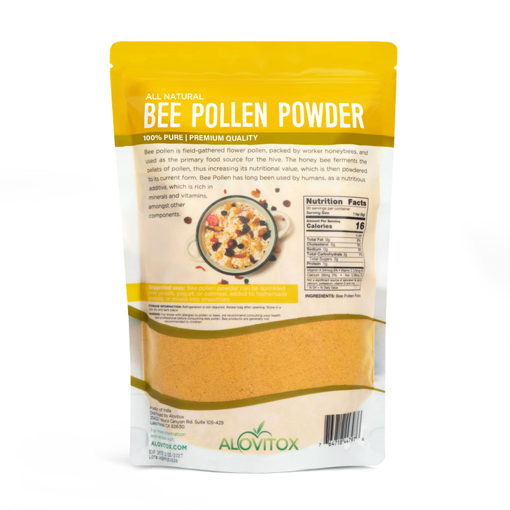 Alovitox Bee Pollen Powder | 100% Pure, Natural Raw Bee Pollen - Antioxidants, Proteins, Vitamins B6, B12, C and A, Amino Acids and More | Non-GMO, V