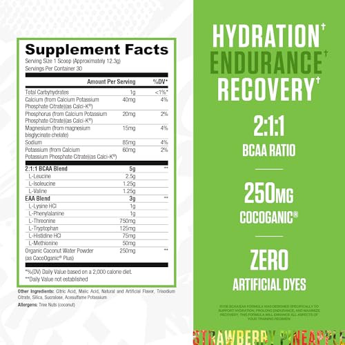 RYSE BCAA EAA Powder - Strawberry Pineapple - 5g Branched Chain Amino Acids, 3g Essential Aminos, Sugar-Free Electrolytes for Pre & Post Workout Musc