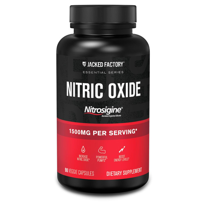 Jacked Factory Essentials Nitric Oxide Booster - Patented Bonded L-Arginine Silicate 1500mg Pre Workout Supplement for Muscle Growth, Pumps, Vascular