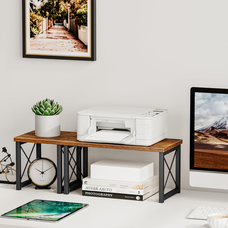 Honiter Desk Shelf Organizer, Desk Shelf for Top of Desk, 2 Tier Adjustable Small Bookshelf Organizer, Freestanding Stackable Desktop Stand, Kitchen