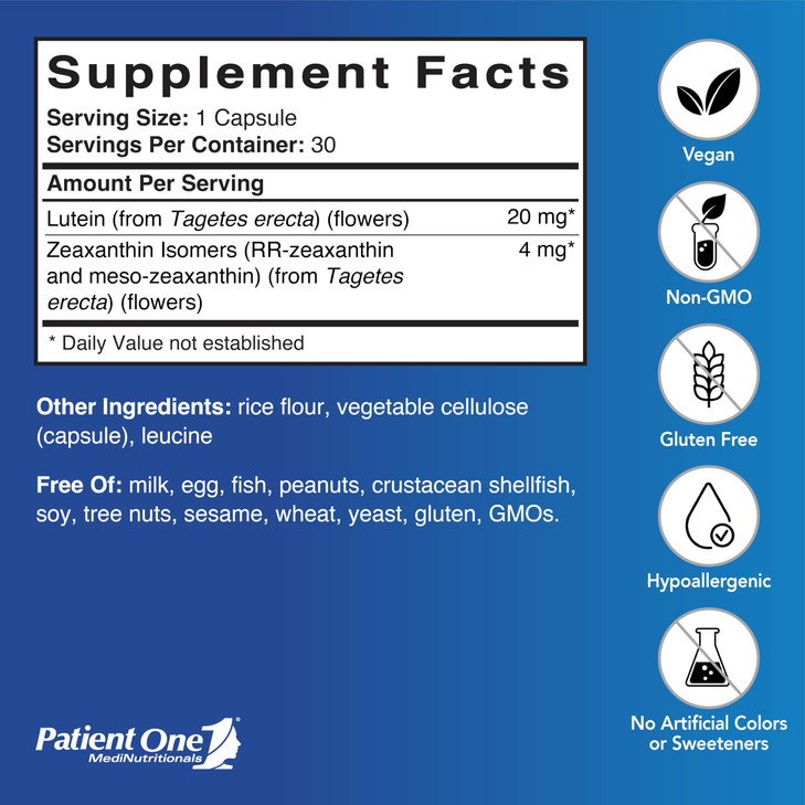 Patient One Meso-Z Vision | Supplement to Support Eye Health and Blue Light Filtering* | with Lutein, Zeaxanthin and Meso-Zeaxanthin | 30 Capsules