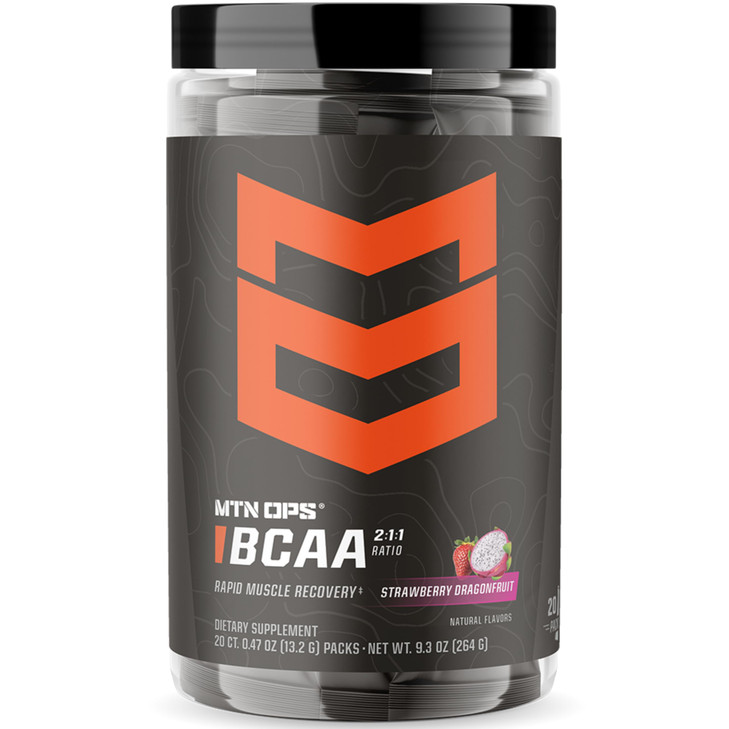 MTN OPS BCAA Powder 2:1:1 Amino Acids Supplement Powder for Rapid Muscle Recovery & Repair with Zero Sugar & Gluten Free - 20 Servings, Strawberry Dr