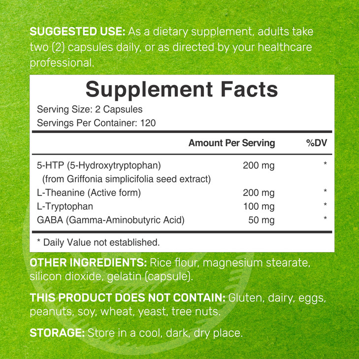 Deal Supplement 5-HTP 200mg Per Serving, 240 Capsules, 98% African Derived Griffonia Seed Extract | 4 in 1 Formula | Plus Active L Theanine, L Trypto