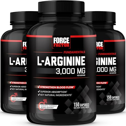 Force Factor L-Arginine,3-Pack,Nitric Oxide Supplement with BioPerine to Help Build Muscle & Support Stronger Blood Flow,Circulation,Nutrient Deliver