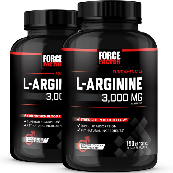 Force Factor L-Arginine, Nitric Oxide Supplement with BioPerine to Help Build Muscle & Support Stronger Blood Flow, Circulation, Nutrient Delivery, &