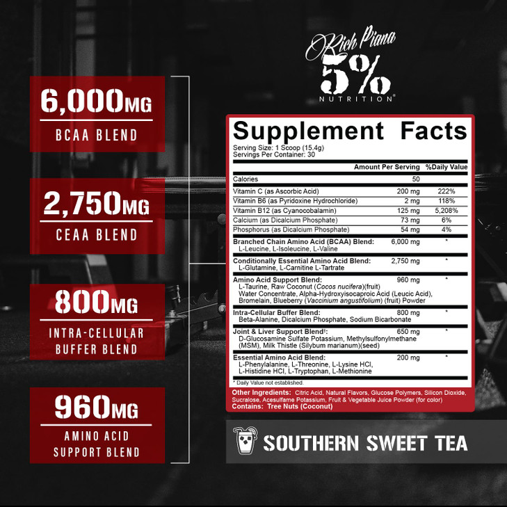 5% Nutrition Rich Piana AllDayYouMay BCAA Powder Premium Intra & Post Workout Amino Acids, Hydration, Endurance, Muscle Recovery, Joint & Liver | 16.