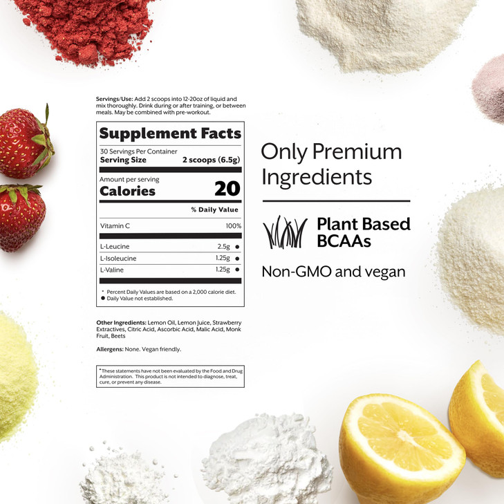 Promix BCAA Post-Workout Energy Powder - 5g Micronized BCAAs, Sugar Free, Plant Based, Vegan, Keto - Strawberry Lemon - 30 Servings (Pack of 1)
