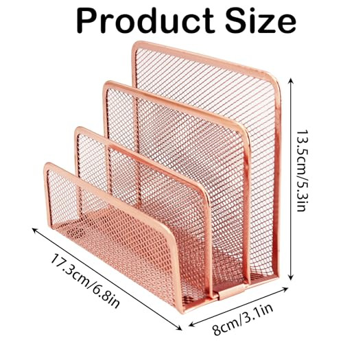 TUSAUW 4 Pcs Desk Mail Organizer, Desktop Letter Holder, Metal File Holder with 3-Slot, Desktop File Organizer Metal Mesh with 3 Vertical Upright Com