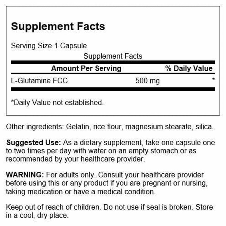 Swanson Amino Acid L-Glutamine 500 Milligrams 100 Capsules