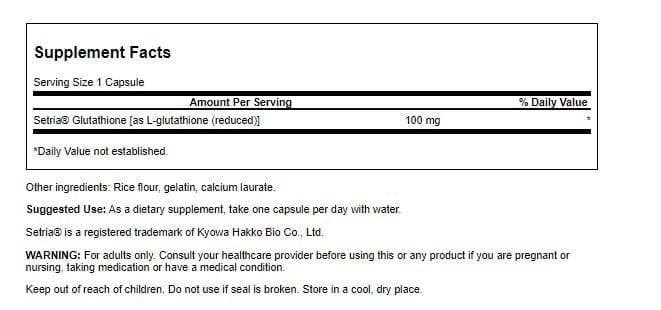 Swanson Amino Acid L-Glutathione 100 Milligrams 100 Capsules (2 Pack)