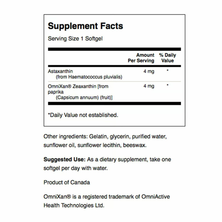 Swanson Astaxanthin & Zeaxanthin Eye Vision Brain Skin Health Antioxidant Support Supplement (Astaxanthin 4 mg & OmniXan Zeaxanthin 4 mg) 60 Softgels