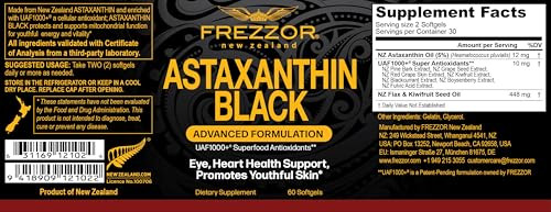 FREZZOR Astaxanthin Black with UAF1000+ Super Antioxidant, 12mg Astaxanthin per Serve, 120 Softgels, 2 Month Supply