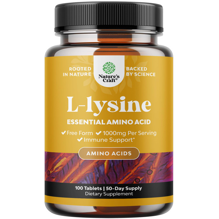 L Lysine 1000mg Free Form - High Strength L-Lysine Supplement for Eye Health Lip Care Collagen Synthesis and Immune Support - Essential Amino Acid Ve