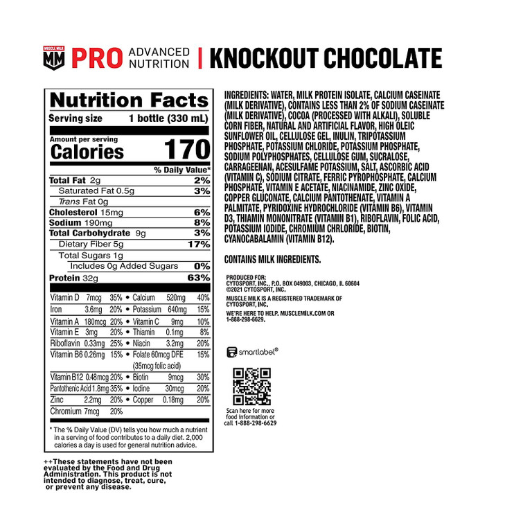 Muscle Milk Pro Series Protein Shake, Knockout Chocolate, 32g Protein, 11.16 Fl Oz (Pack of 12)