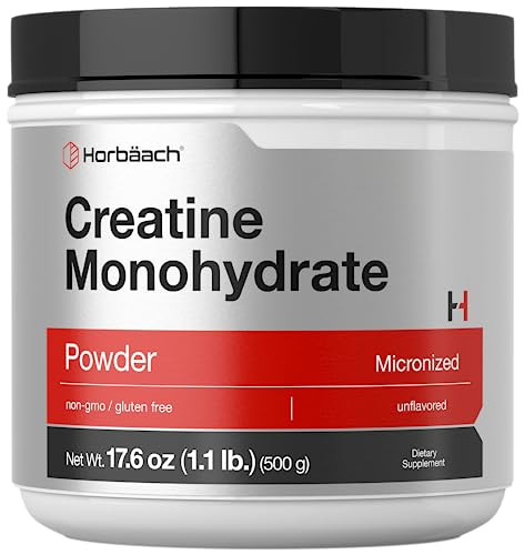 Horbäach Creatine Monohydrate Powder | 1.1lb (17.6 oz) | Micronized and Unflavored | Vegetarian, Non-GMO, and Gluten Free Supplement