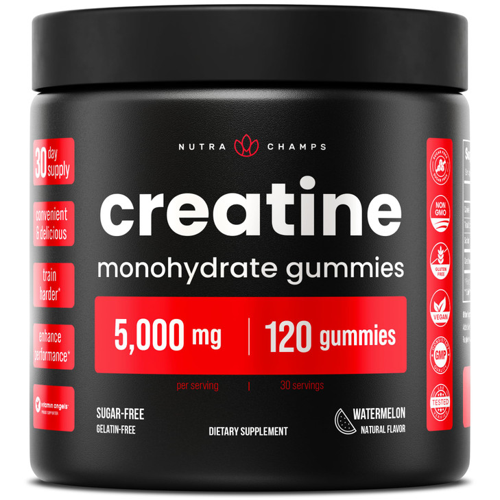 NutraChamps 120 Creatine Gummies for Men & Women - 5g Sugar Free Chewable Creatine Monohydrate Gummies - Supports Protein Synthesis, Muscle Recovery