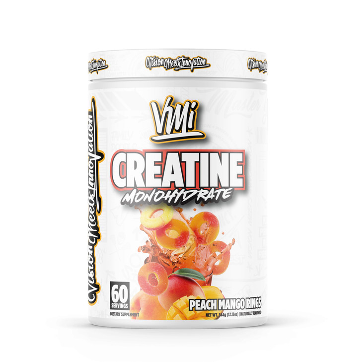 VMI Sports Creatine Monohydrate Powder Muscle Mass  Strength  Size  Power | 5 Grams per Serving (60 Servings, Peach Mango Rings)