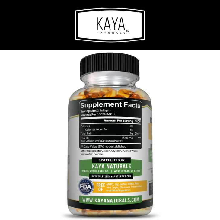 Kaya Naturals CLA Capsules  Conjugated Linoleic Acid  Non-GMO & Gluten-Free (60 Count (Pack of 1))