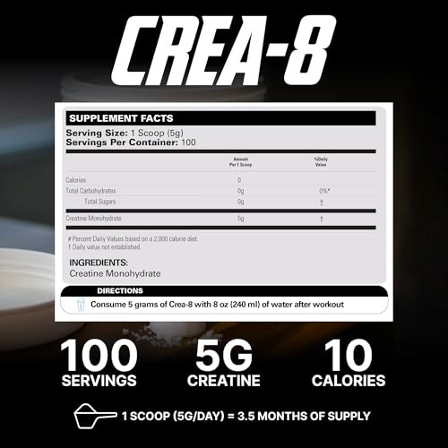 EHP Labs CREA-8 Micronized Creatine Monohydrate Powder - Unflavored Creatine Powder for Muscle Growth, Increased Strength, Enhanced Energy Output and