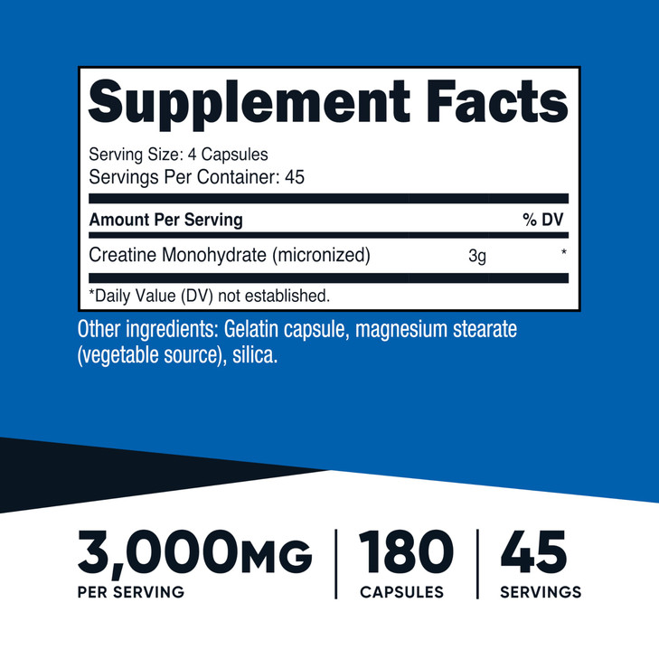 Nutricost Creatine Monohydrate 3,000mg, 180 Capsules (750mg Per Capsule) - Gluten Free, Non-GMO