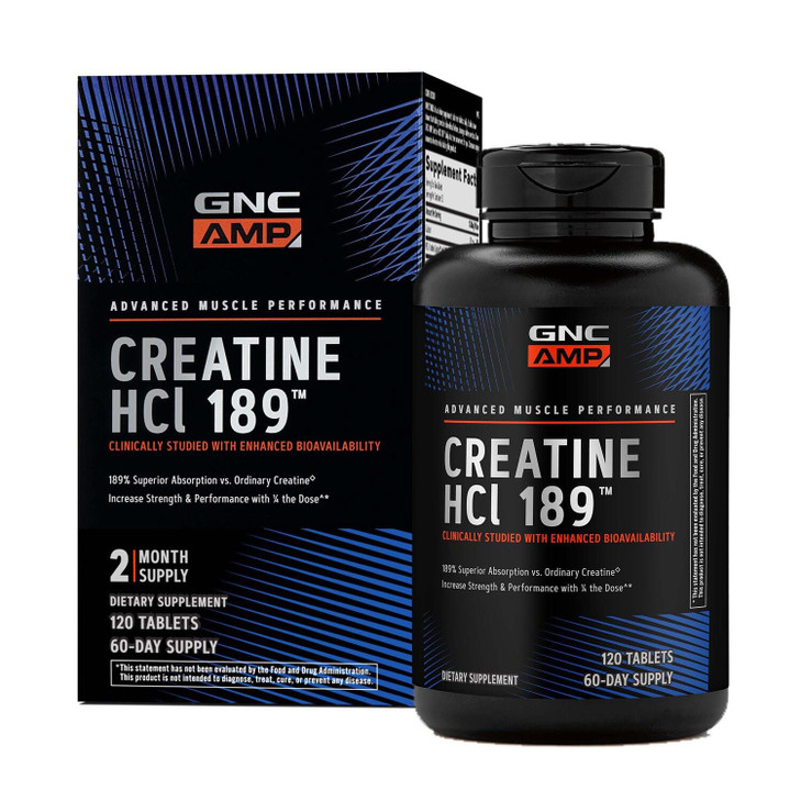 GNC AMP Creatine HCl 189 Pills, Clinically Proven Strength & Muscle Builder, Athletic Performance, Energy Production, Recovery Supplement, Fast Absor