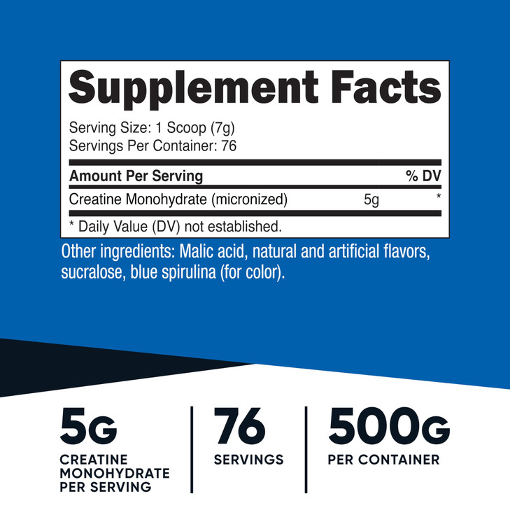 Nutricost Creatine Monohydrate Powder (Blue Raspberry), 500 Grams (1.1 LBS)