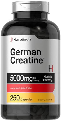 Horbaach German Creatine Monohydrate | 5000mg | 250 Powder Capsules | Non-GMO & Gluten Free Supplement