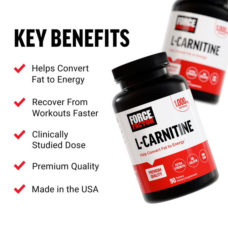 Force Factor L-Carnitine Supplement, L Carnitine Tartrate 1000mg Capsules to Convert Fat Into Energy, Support Muscle Recovery, and Boost Exercise Per