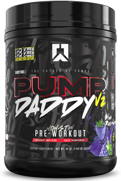 RYSE Pump Daddy V2 Pre Workout Powder - Noel Deyzel Signature - Blue Raspberry - Non-Stim Supplement with Citrulline, Creatine and Beta Alanine for P