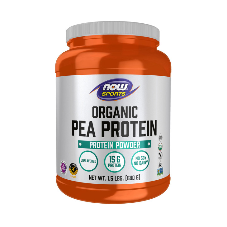 NOW Foods Sports Nutrition, Certified Organic Pea Protein 15 Grams, Unflavored Powder, 1.5-Pound
