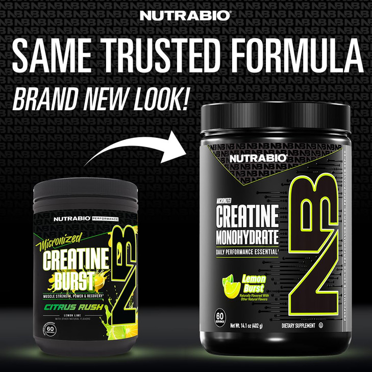 NutraBio Pure Micronized Creatine Monohydrate Powder Supplement, Lemon Burst, (300 g) - Supports Bulk Muscle Energy, Recovery, and Strength - HPLC Te