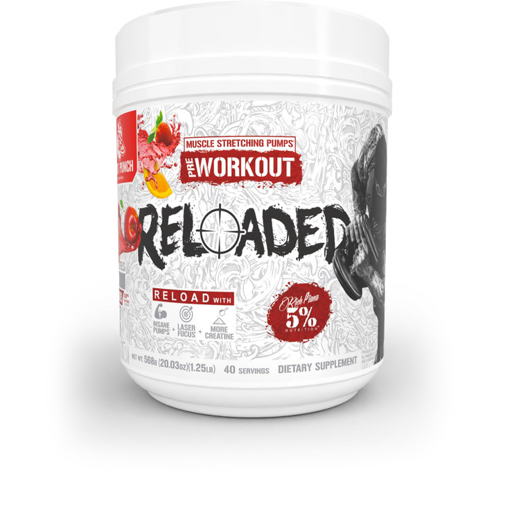 5% Nutrition Rich Piana Reloaded High Stim Pre-Workout | Ultra Energy, Focus, Pumps, Power & Endurance | Citrulline, GlycerSize, Nitrosigine, Creatin