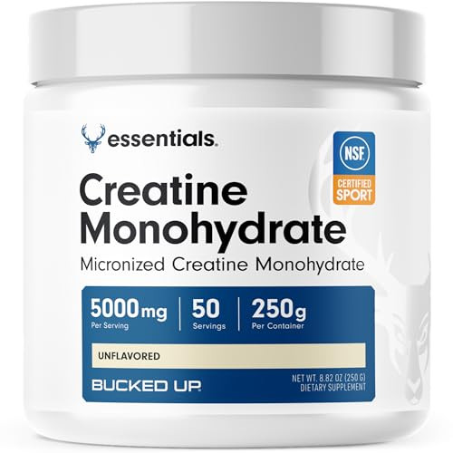 Bucked Up Pure Micronized Creatine Monohydrate for Women and Men - Easy to Mix and Unflavored - 5G Per Serving - 50 Servings - 250 Grams Per Containe