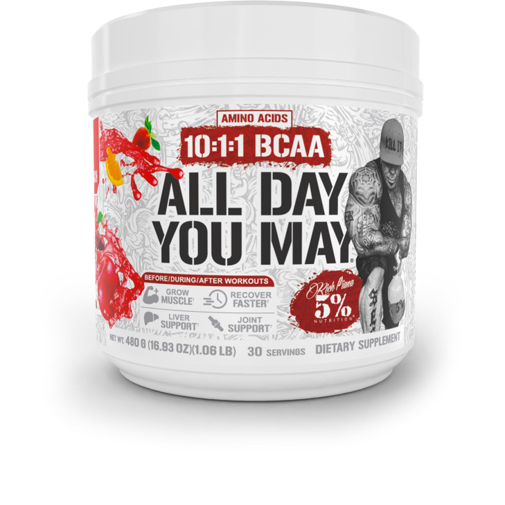 5% Nutrition Rich Piana AllDayYouMay BCAA Powder Premium Intra & Post Workout Amino Acids, Hydration, Endurance, Muscle Recovery, Joint & Liver Suppo