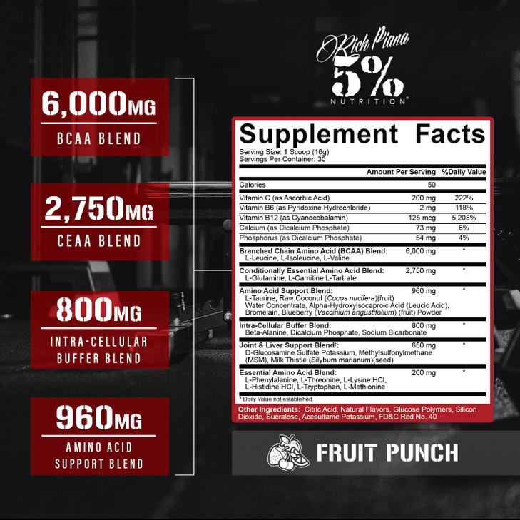 5% Nutrition Rich Piana AllDayYouMay BCAA Powder Premium Intra & Post Workout Amino Acids, Hydration, Endurance, Muscle Recovery, Joint & Liver Suppo