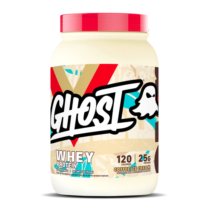 GHOST Whey Protein Powder, Coffee Ice Cream - 2LB, 25G of Protein - Whey Protein Blend - ­Post Workout Fitness & Nutrition Shakes, Smoothies, Baking