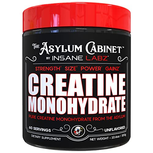 Insane Labz Insane Creatine Monohydrate Powder - Unflavored, Pre Workout, Post Workout, Strength Size Power, 60 Servings