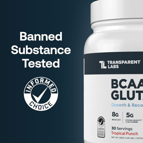 Transparent Labs BCAA Glutamine - 8000 Mg of BCAA Powder with L Glutamine for Post Workout Recovery, Muscle Growth, & Increased Endurance - 30 Servin