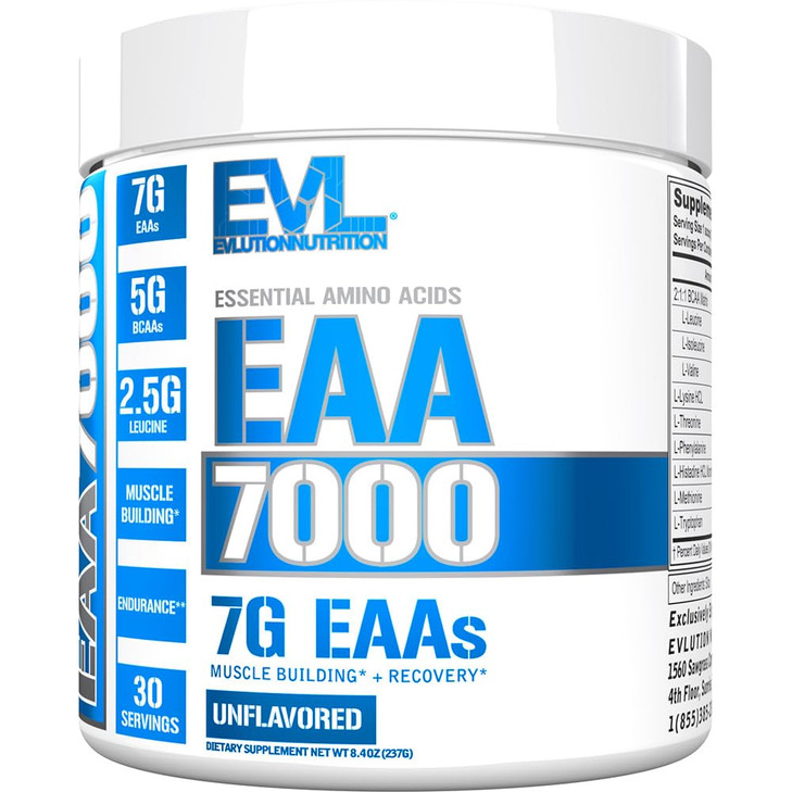 Evlution Nutrition EAA7000 - Pre & Post Workout Powder - Muscle Building + Recovery Supplement - 7g Essential Amino Acids + 5g BCAAs - Endurance + En