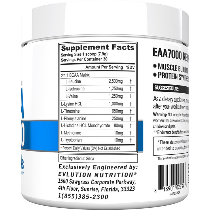 Evlution Nutrition EAA7000 - Pre & Post Workout Powder - Muscle Building + Recovery Supplement - 7g Essential Amino Acids + 5g BCAAs - Endurance + En