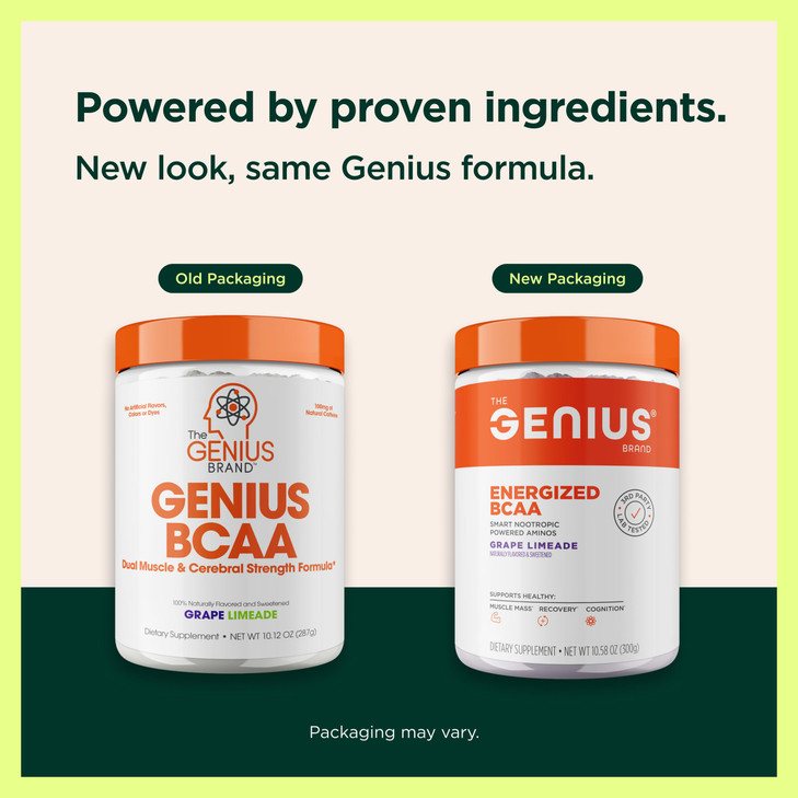 Genius BCAA Powder - 5g Vegan BCAAs L-Glutamine, Cognizin & Rhodiola Muscle Recovery Energy Support 100mg Caffeine Pre, Intra, Post-Workout Nootropic