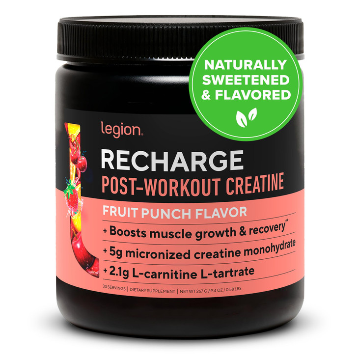 LEGION Recharge Post Workout Supplement - All Natural Muscle Builder & Recovery Drink with Micronized Creatine Monohydrate. Naturally Sweetened & Fla
