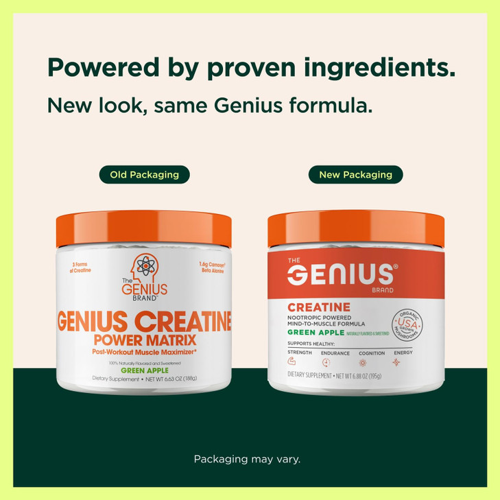 Genius Micronized Creatine Monohydrate Powder, Post Workout Supplement, Green Apple - 100% Naturally Flavored & Sweetened - Supports Muscle Building,