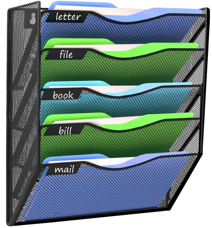 Kuntine.B Wall File Organizer Office Hanging Magazine Holder Wall File Organizer for Office Home (Black, 5 Tier)