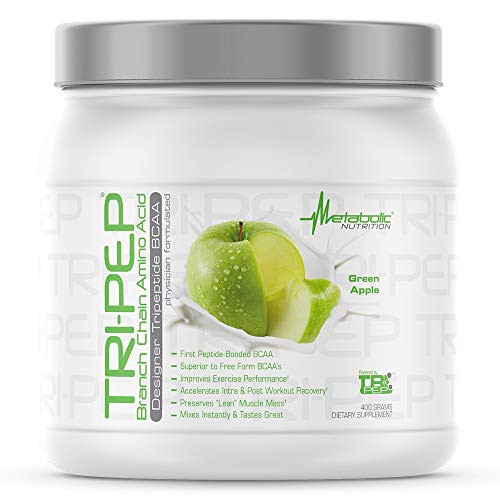 Metabolic Nutrition - TRIPEP - Tri-Peptide Branch Chain Amino Acid, BCAA Powder, Pre Intra Post Workout Supplement, Green Apple, 400 Grams (40 Servin