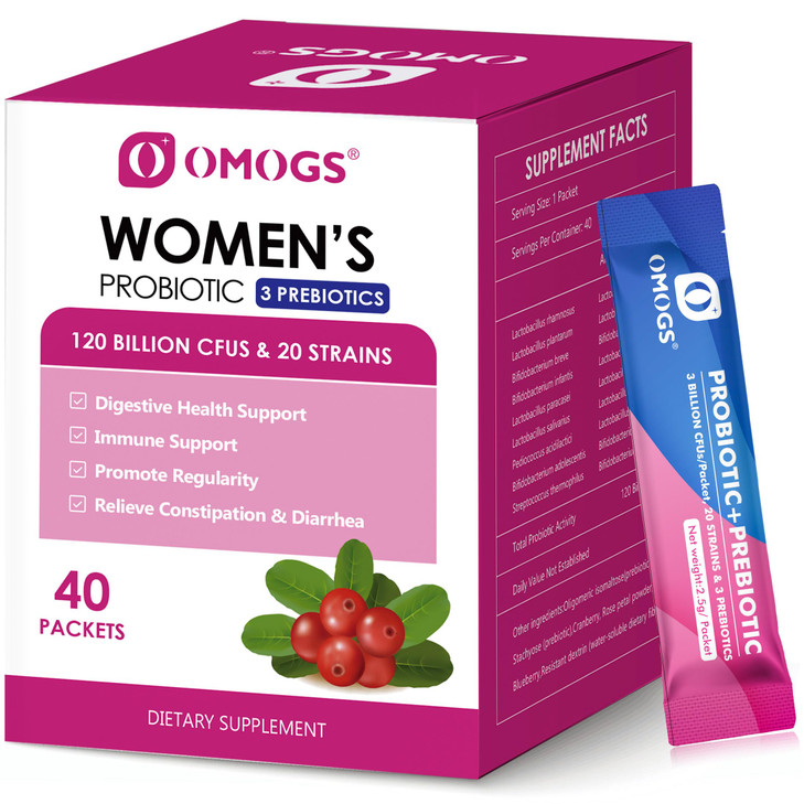 OMOGS Women's Probiotic,120-Billion-CFUs, 18 Strains, with 3 Prebiotics and Cranberry Extract, Help for Immune Booster, Digestive Health, Gut Health