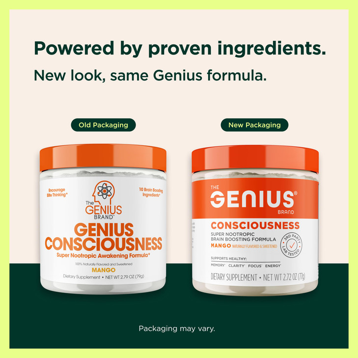 Genius Consciousness, Super Nootropic Brain Supplement Powder, Mango - Boost Focus, Cognitive Function, Concentration & Memory Booster - Alpha GPC &